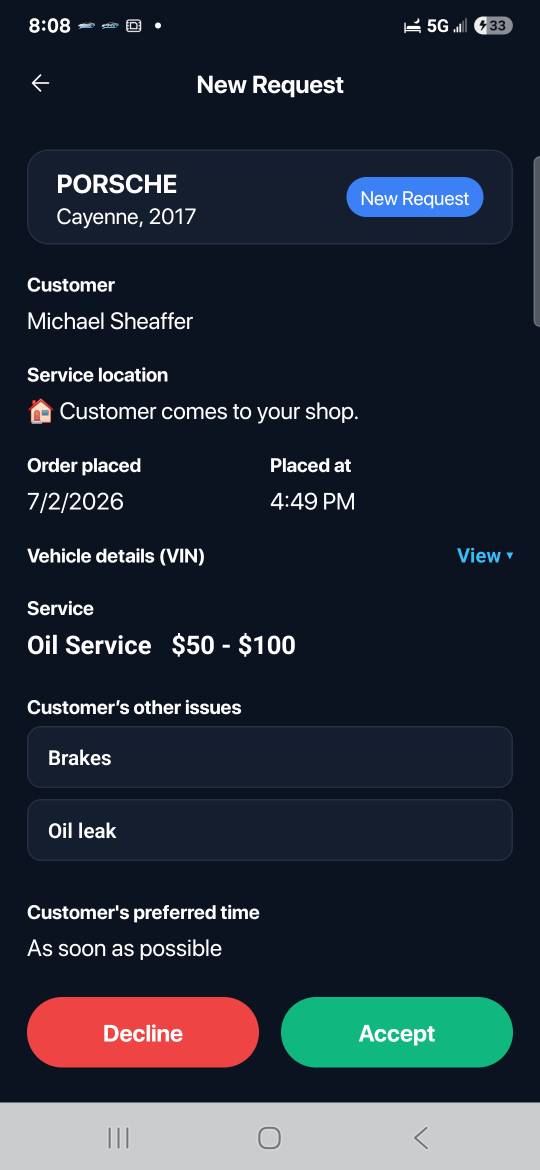 RecWrench Pro — a new customer request and estimate on your phone